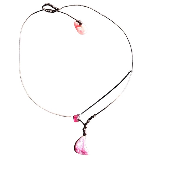 Pink Druzy Natural Raw Ruby and Rhodochrosite Leather Necklace - Picture 7 of 15